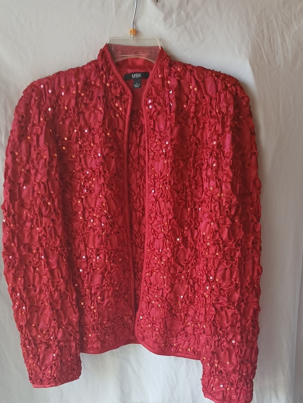 MSK Red Sequin Textured Open-Front Jacket